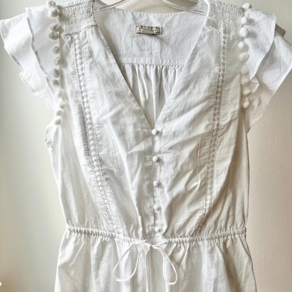 Point Sur white eyelet short sleeve peplum blouse with cap sleeves - Picture 2 of 9